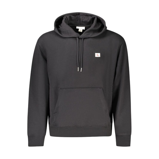 Calvin Klein Black Cotton Men Sweater with hood and central pocket featuring bold logo for a stylish and comfortable look.