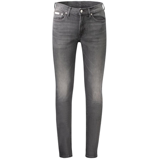 Calvin Klein Black Cotton Men's Slim Taper Jeans with sleek washed effect and iconic logo.