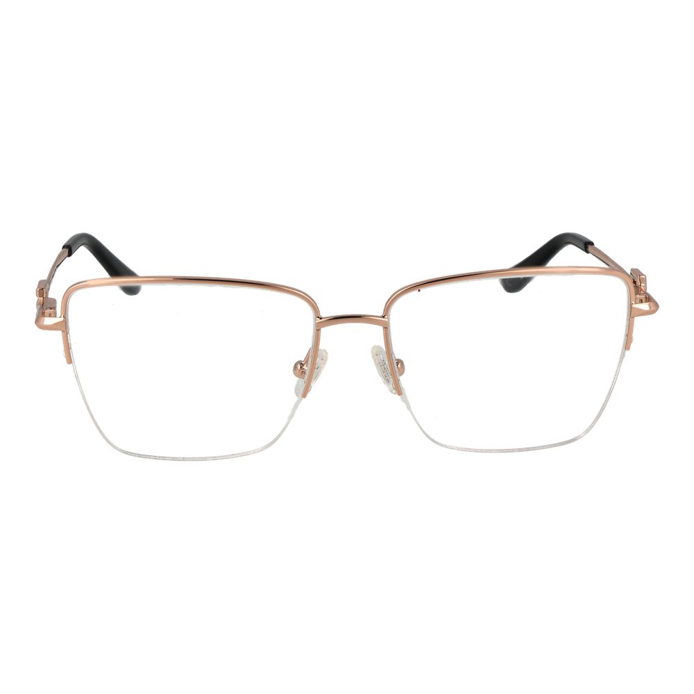 Guess Rose Gold Women Glasses Frame, square half-rim style with metal material, demo plastic lenses, spring hinge, in branded case.