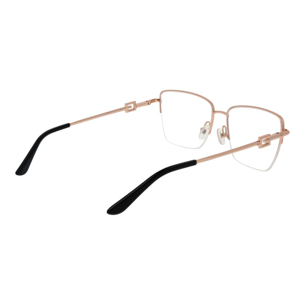 Guess Rose Gold Women Glasses Frame, half-rim metal square design with demo lenses, 140mm temples, spring hinge, includes branded case.