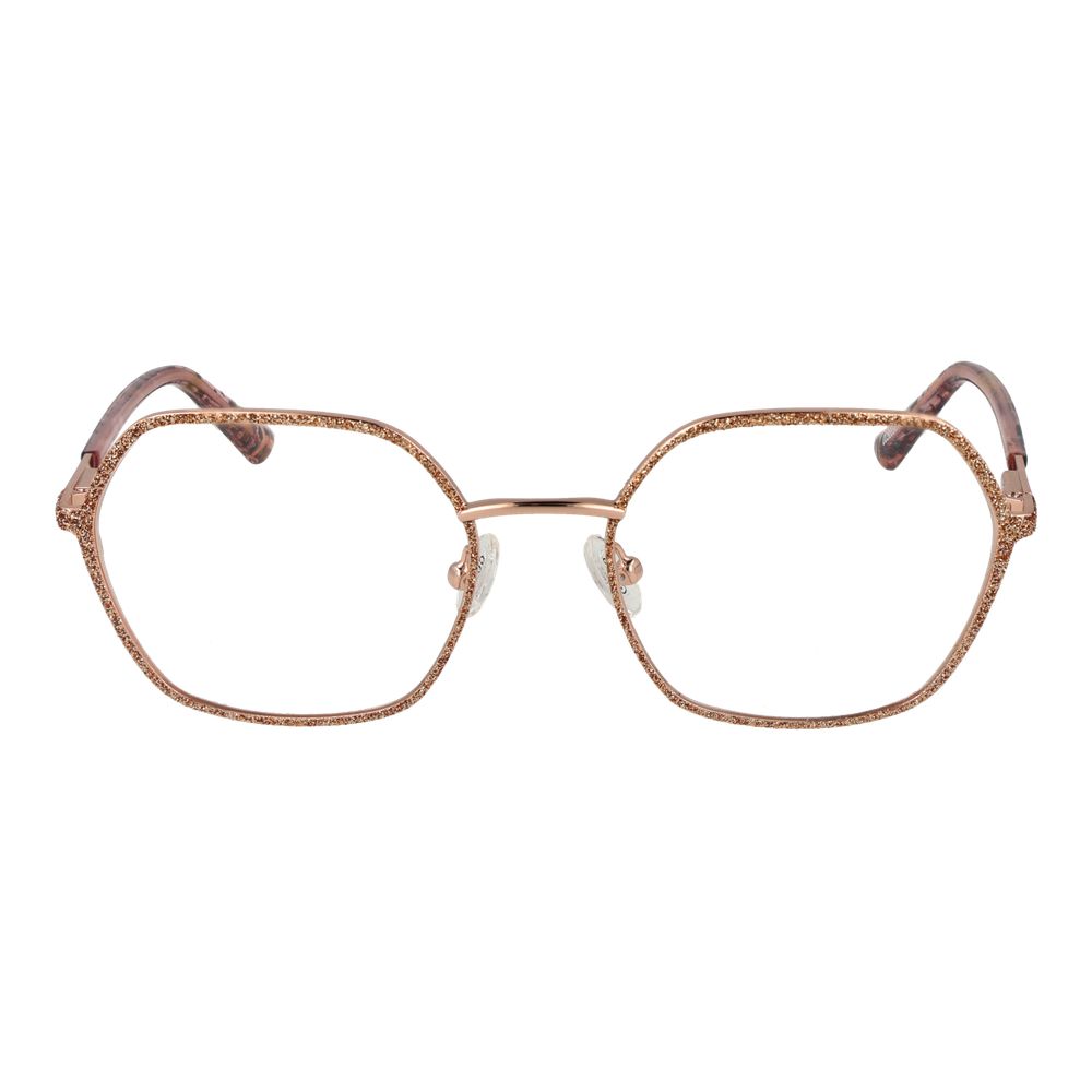 Guess Rose Gold Women Glasses Frame with full-rim square design, metal rose gold frame, demo lenses, and included branded case.