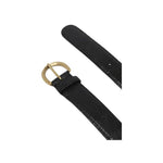 PINKO Black Calfskin Belt with python print, featuring a double gold metal logo and buckle, 105 cm length, 3 cm thickness.