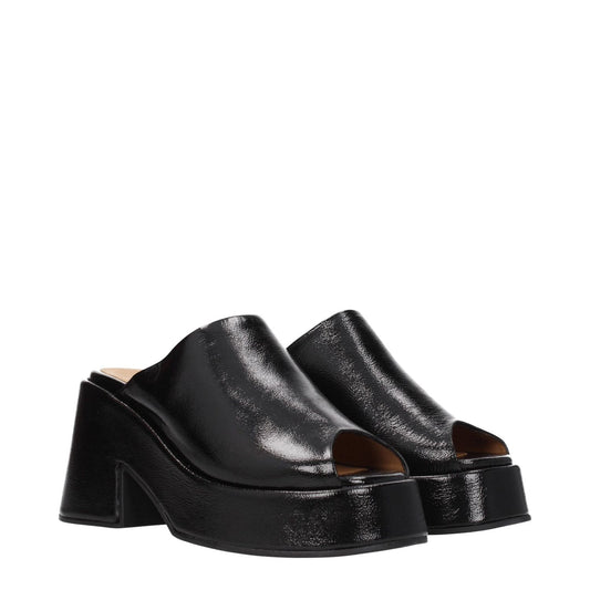 Ganni Black Leather Slippers Sandals GA-8547287892233-EU40/US10
