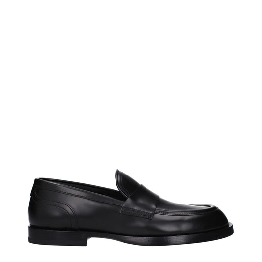 Dolce & Gabbana Black Leather Slip-On Loafers with low flat heel and round toe style.