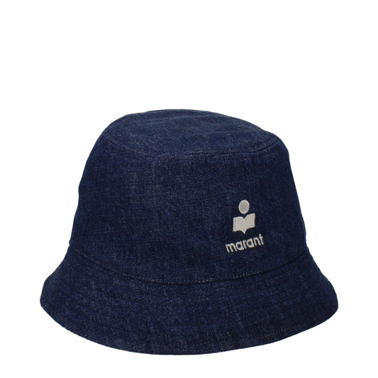 Isabel Marant Blue Cotton Bucket Hat with front logo, made from 100% cotton, MPN CU001XFCB3C04A30BU, classic design.