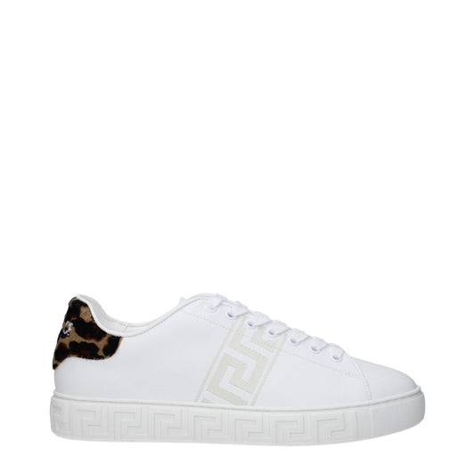 Alt Tag: Versace White Leather Low Top Sneakers with animal print detail and lace-up closure.