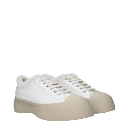 Marni White Leather Low Top Sneakers with fur detail and rubber sole.