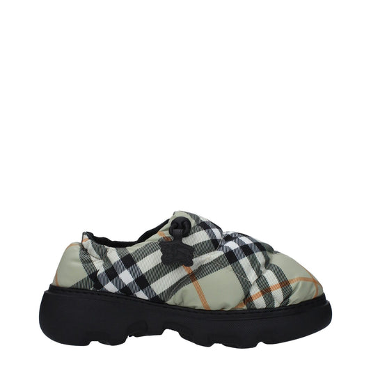 Burberry Green Fabric Slip-On Loafers with check print and rubber sole, featuring a round toe and mid heels, MPN 8094483.