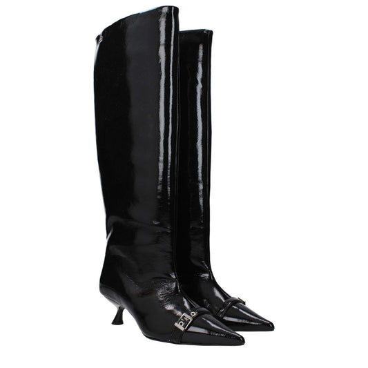 Ganni Black Leather Boots GA-10031467299081-EU37/US7