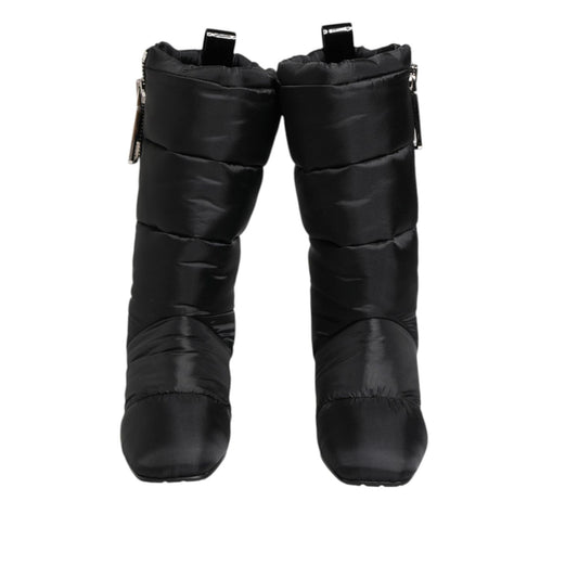 Dolce & Gabbana Black Padded Mid Calf Logo Heel Boots Shoes MV7706-38.5