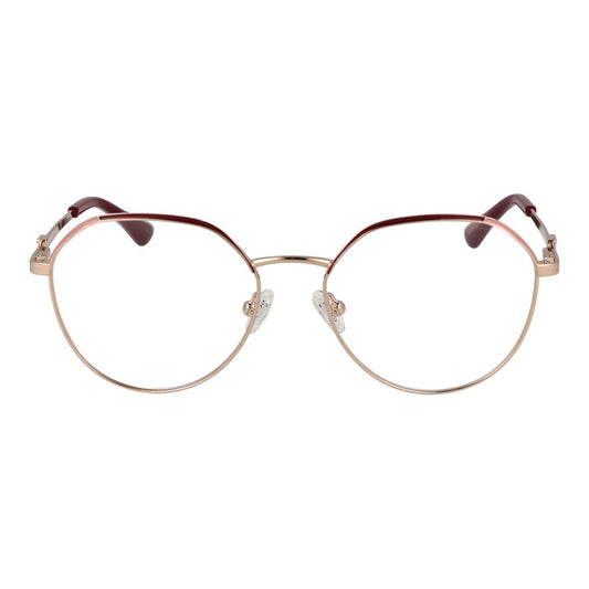 Guess Rose Gold Women Glasses Frame with full-rim square design, metal frame, and demo lenses. Includes branded case.