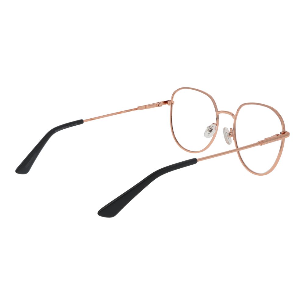 Guess Rose Gold Women Glasses Frame, metal full-rim round style, lens width 51mm, bridge 19mm, temples 140mm, with branded case, no lenses effect.