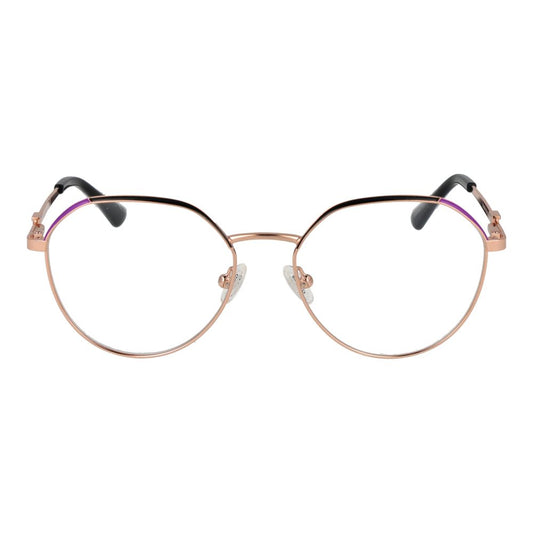 Guess Rose Gold Women Glasses Frame in full-rim metal with demo lenses, square shape, and spring hinge; includes branded case.