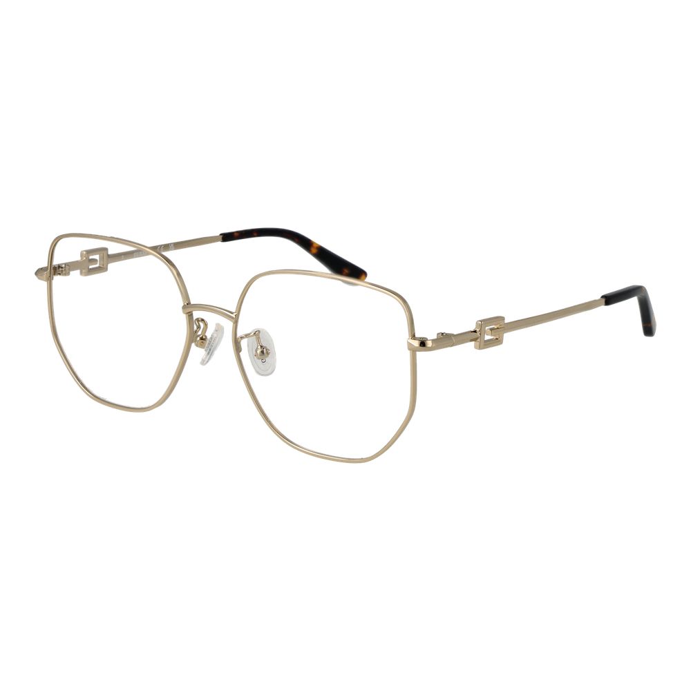 Guess Gold Metal Glasses (Frames) for women, full-rim square style with gold metal frame, demo lenses, size 55-16-145, temples 145mm.
