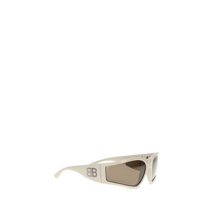 Balenciaga Cream Polyamide Sunglasses with bio-nylon lenses and gold BB logo, featuring sustainable D-frame design.