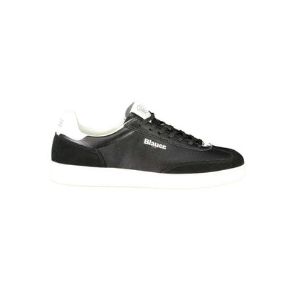 Blauer Black Leather Men Sneaker with white contrast details, removable insole for comfort, showcasing iconic logo for urban sophistication.