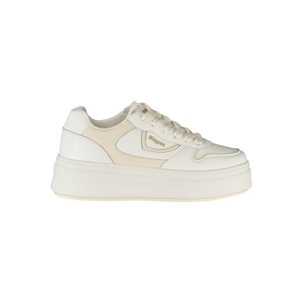 Blauer White Leather Women Sneaker with logo and contrasting details, featuring a removable insole and extra laces for personalized style.