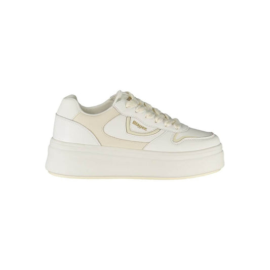 Blauer White Leather Women Sneaker with contrasting details, removable insole, iconic logo, and second set of laces for added style.