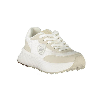 Blauer White Polyester Women Sneaker with Blauer logo, stylish and comfortable sports shoe in pristine white with contrasting details.
