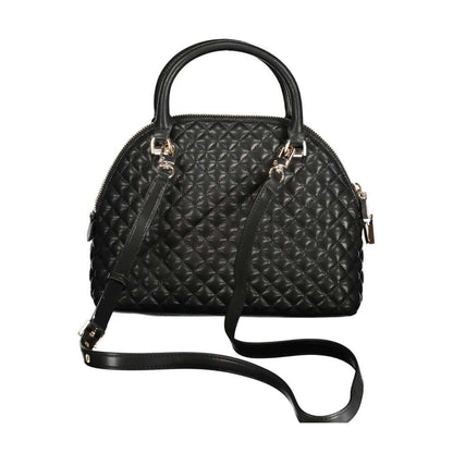 Guess Jeans Black Polyethylene Women Handbag with quilted design and detachable strap for style and functionality.