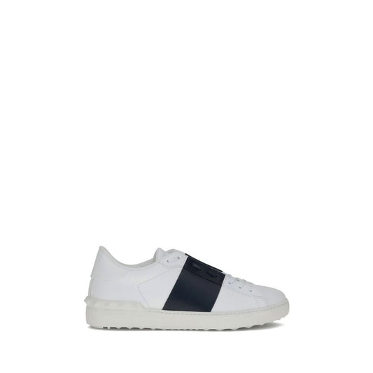Valentino Garavani White Calf Leather Bos Taurus Low Top Sneakers with slip-on design and contrasting side bands.