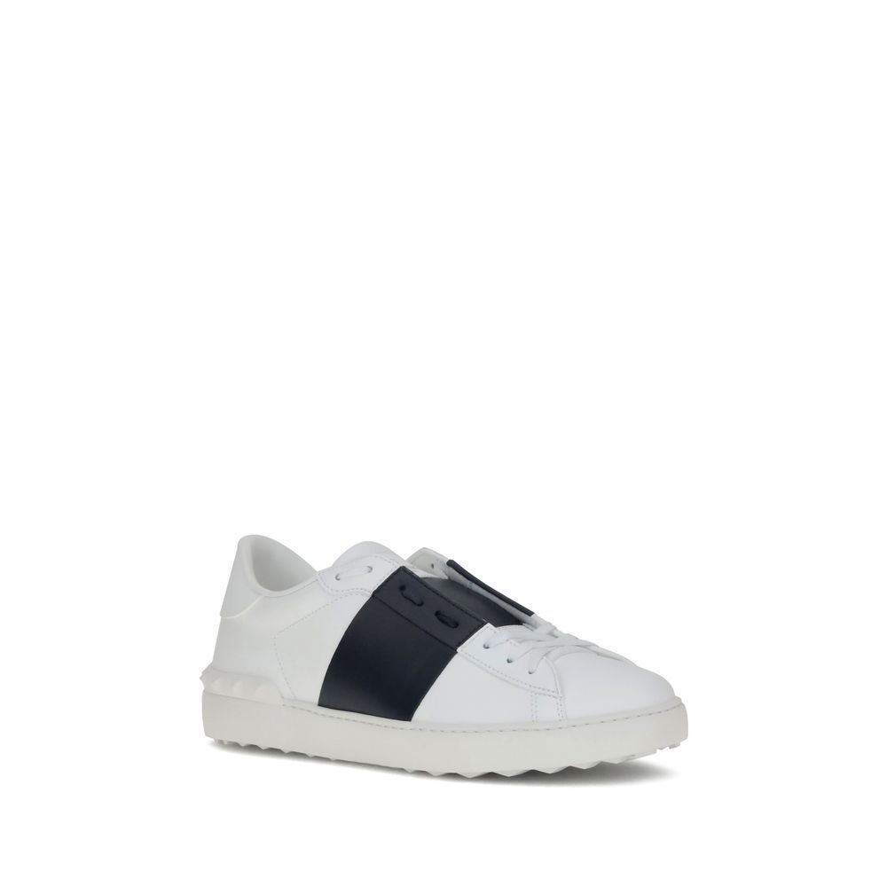 Valentino Garavani White Calf Leather Bos Taurus Low Top Sneakers with contrasting side bands and heel studs, AW25 collection.