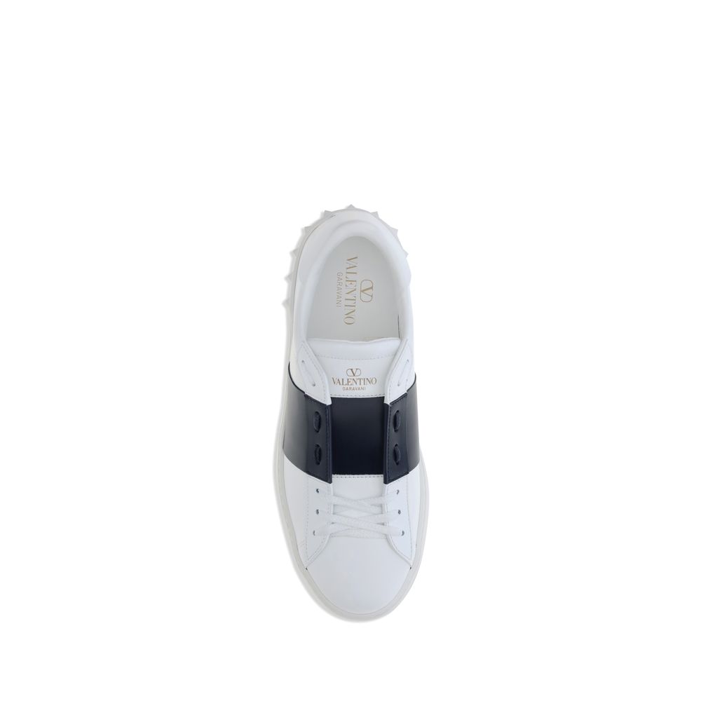 Valentino Garavani White Calf Leather Bos Taurus Low Top Sneakers with contrast bands viewed from above.
