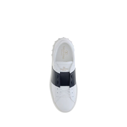 Valentino Garavani White Calf Leather Bos Taurus Low Top Sneakers with contrast bands viewed from above.