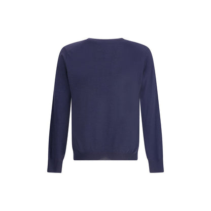Back view of Brunello Cucinelli Blue Cashmere Cashmere Sweater showcasing elegant and sophisticated wool design for AW25 season.