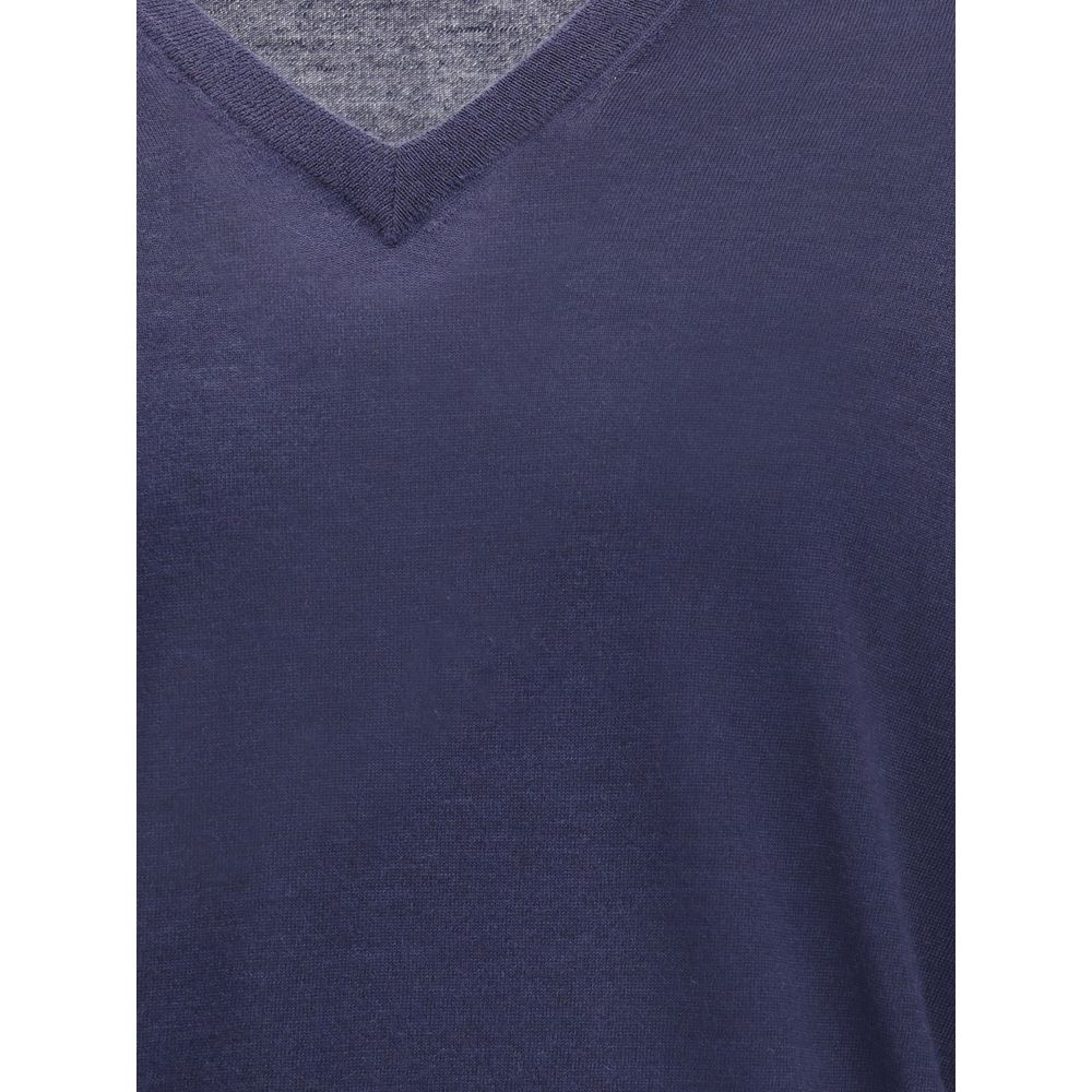 Brunello Cucinelli Blue Cashmere Cashmere Sweater with V-neck design