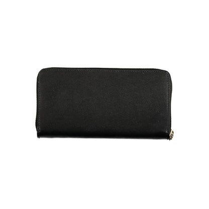 Patrizia Pepe Black Leather Wallet with zip closure, 6 compartments, double spaces for cards, and coin purse