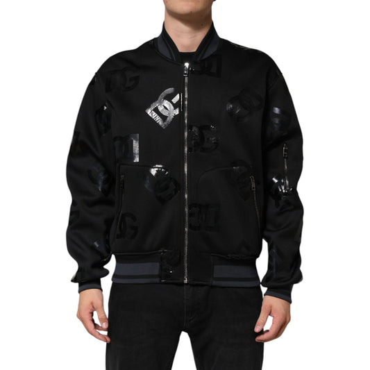 Dolce & Gabbana Black Wool Logo DG Mania Men Bomber Jacket