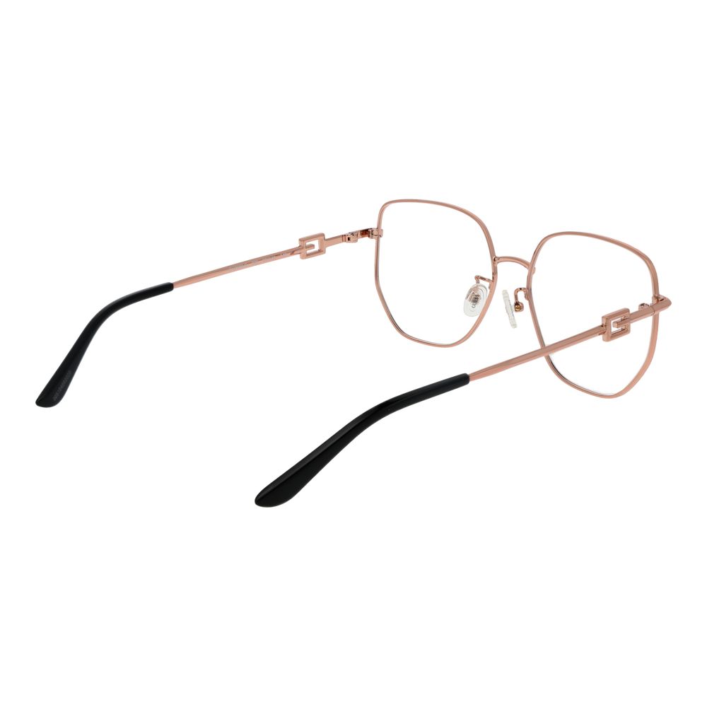 Guess Rose Gold Women Glasses Frame in metal full-rim square design, includes branded case. Lenses width 55mm, temples length 145mm.