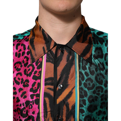 Dolce & Gabbana Multicolor Silk Tiger Print Hawaiian T-shirt