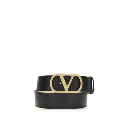 Valentino Garavani Black Calf Leather Bos Taurus Regular Belt with VLogo buckle, reversible design, 4 cm thickness, luxury accessory for AW25.
