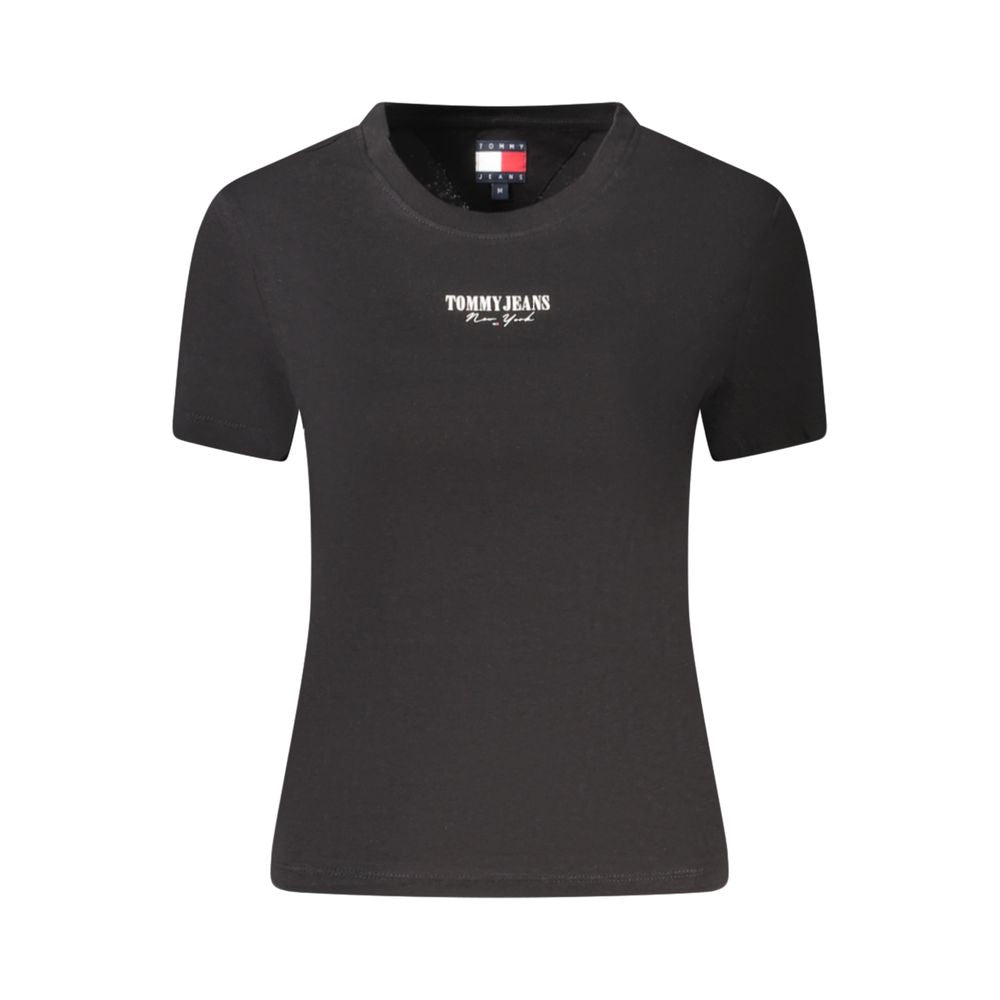 Tommy Hilfiger Black Cotton Women T-Shirt with logo and print, eco-friendly design, short-sleeve, black color, casual fashion.