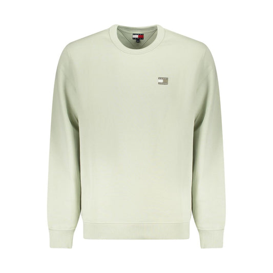 Tommy Hilfiger Green Cotton Men Sweater with crew neck and applique logo, eco-friendly long-sleeve with brushed texture.