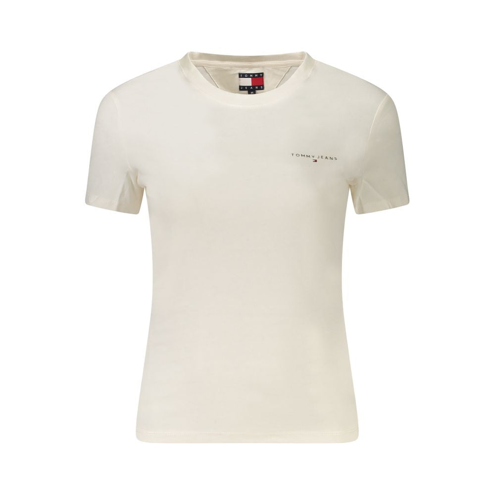Tommy Hilfiger White Cotton Women T-Shirt with logo print, made from 95% regenerative cotton for eco-conscious fashion.