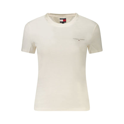 Tommy Hilfiger White Cotton Women T-Shirt with logo print, made from 95% regenerative cotton for eco-conscious fashion.
