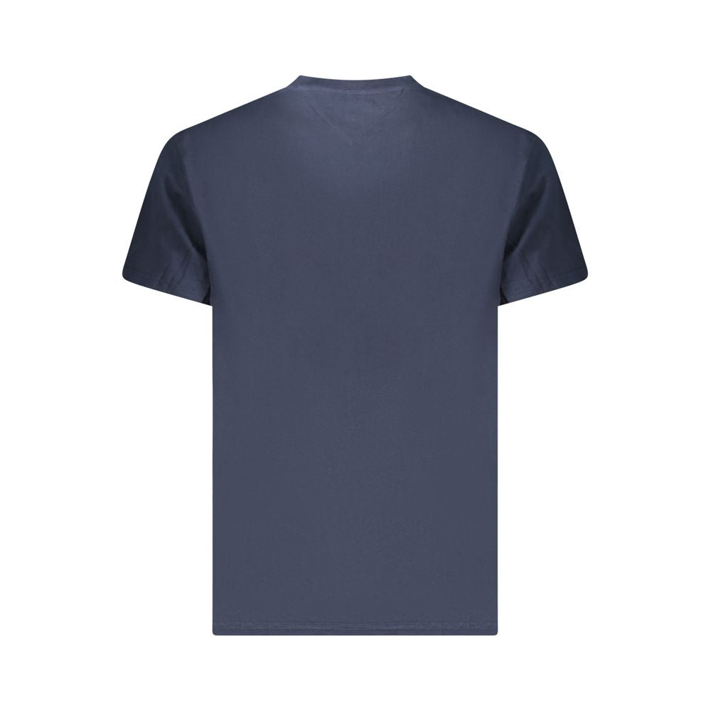 Back view of Tommy Hilfiger Blue Cotton Men T-Shirt showcasing its stylish design and eco-friendly material.