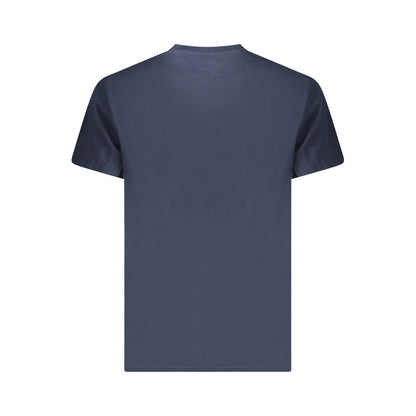 Back view of Tommy Hilfiger Blue Cotton Men T-Shirt showcasing its stylish design and eco-friendly material.