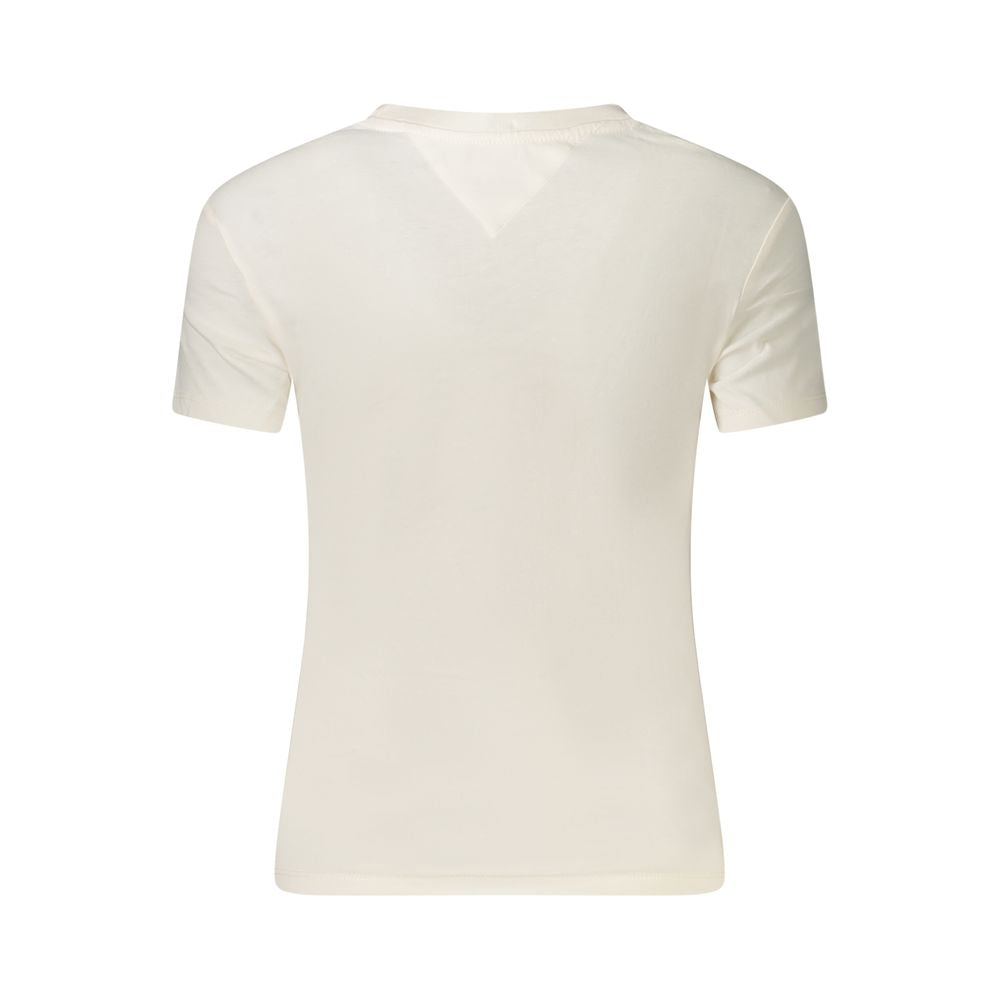 Back view of Tommy Hilfiger White Cotton Women T-Shirt showcasing sustainable fashion and style.