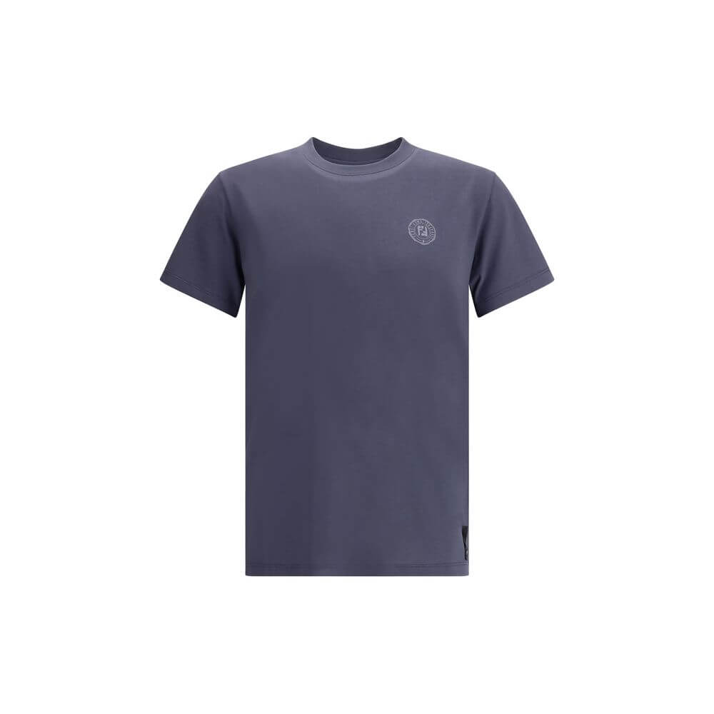 Fendi Blue Cotton T-Shirt with ribbed crew neck and logo on front, made in Italy, perfect for casual wear in season AW25.