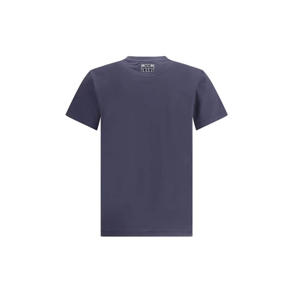 Fendi Blue Cotton T-Shirt with ribbed crew neck and logo for AW25 season, made in Italy from 100% cotton, regular fit.