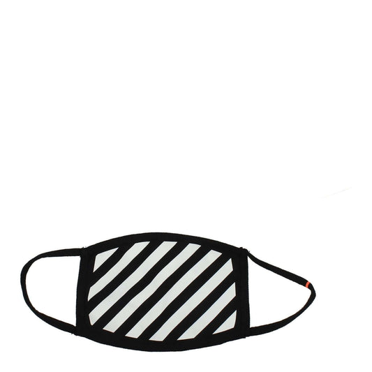 Off-White Black Cotton Facemask with diagonal white stripes, made from 100% cotton, casual style, product code F65848.