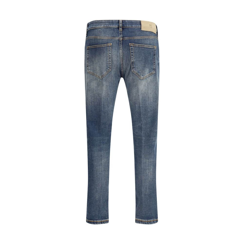 Rear view of PT Torino Blue Cotton Slim Fit Jeans with five-pocket design and button closure, perfect for contemporary style and comfort.