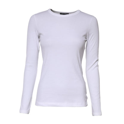 Dolce & Gabbana White Cotton Knit Round Neck Long Sleeves T-shirt