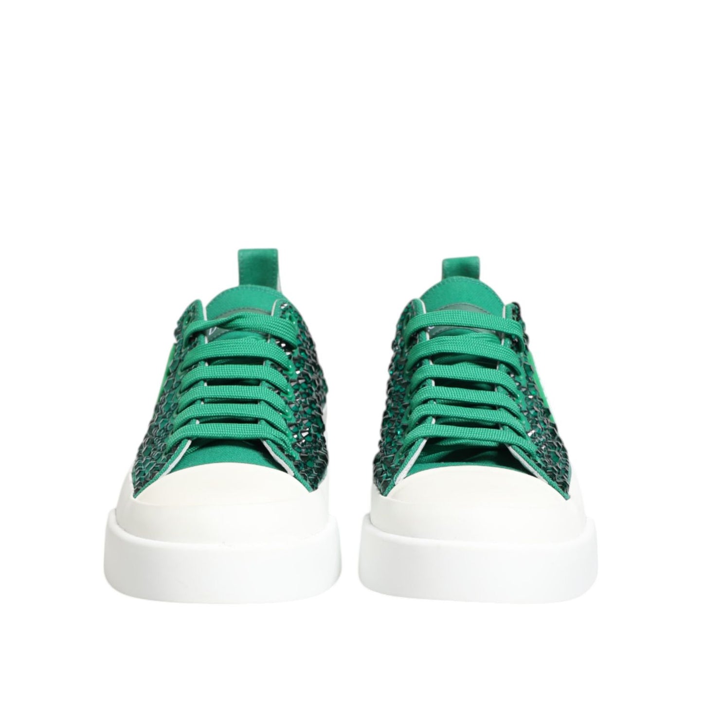Dolce & Gabbana Green Portofino Crystal DG Logo Sneakers Shoes