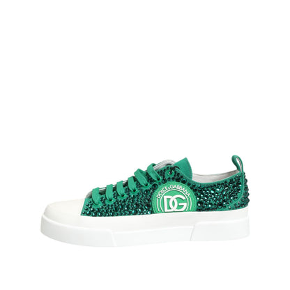 Dolce & Gabbana Green Portofino Crystal DG Logo Sneakers Shoes