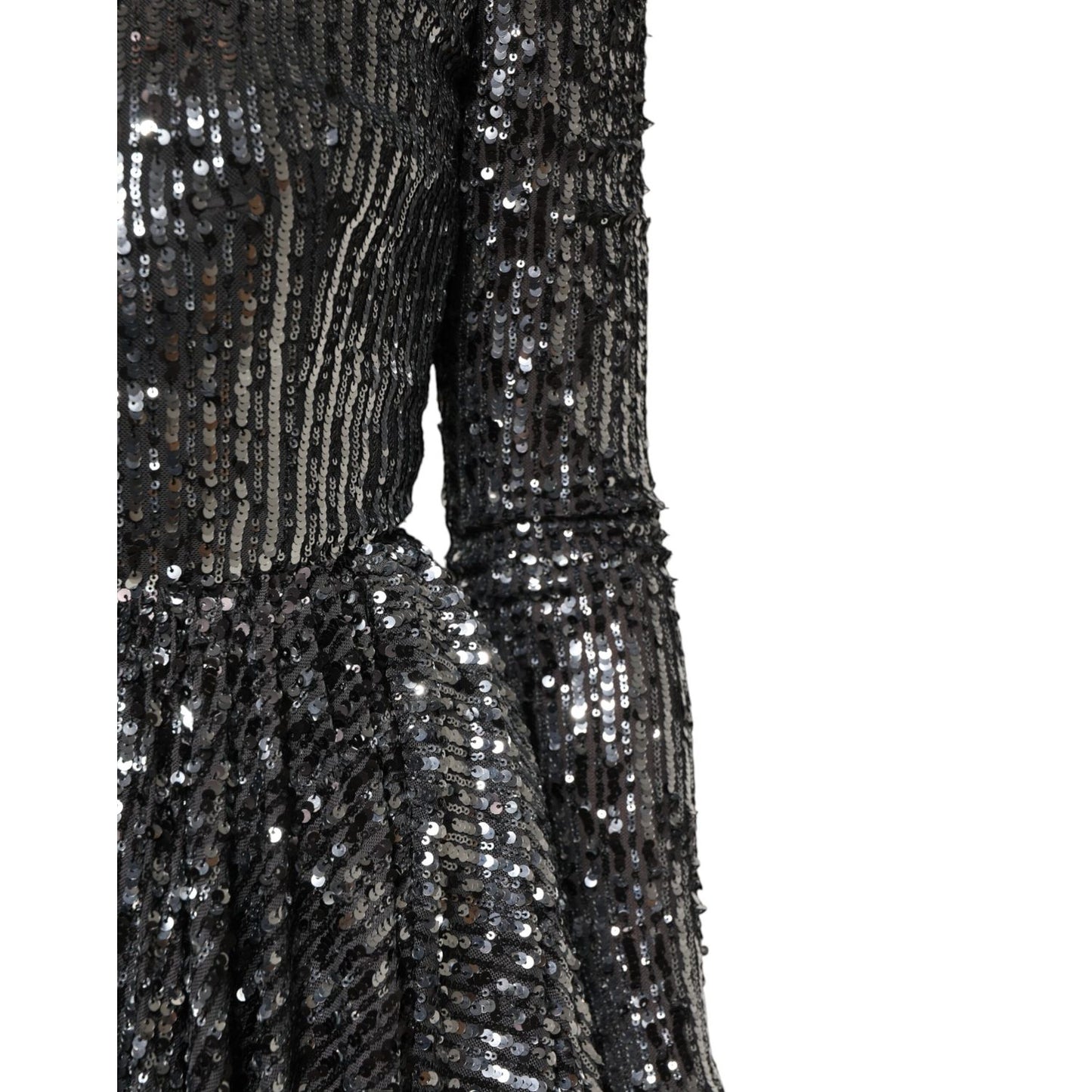Dolce & Gabbana Black Sequined Long Sleeves Midi A-line Dress